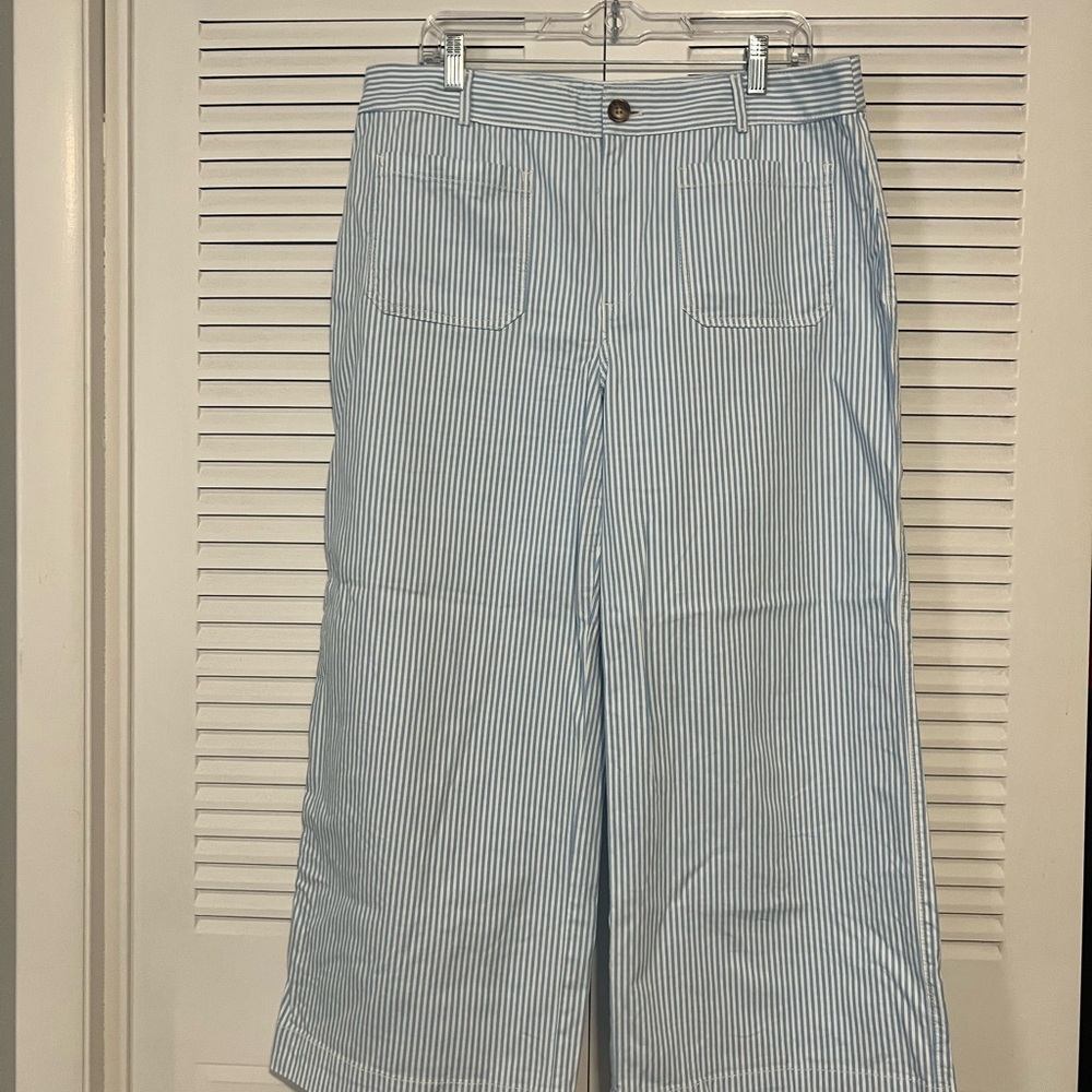 LOFT Blue Pinstripe The Palmer Wide Leg